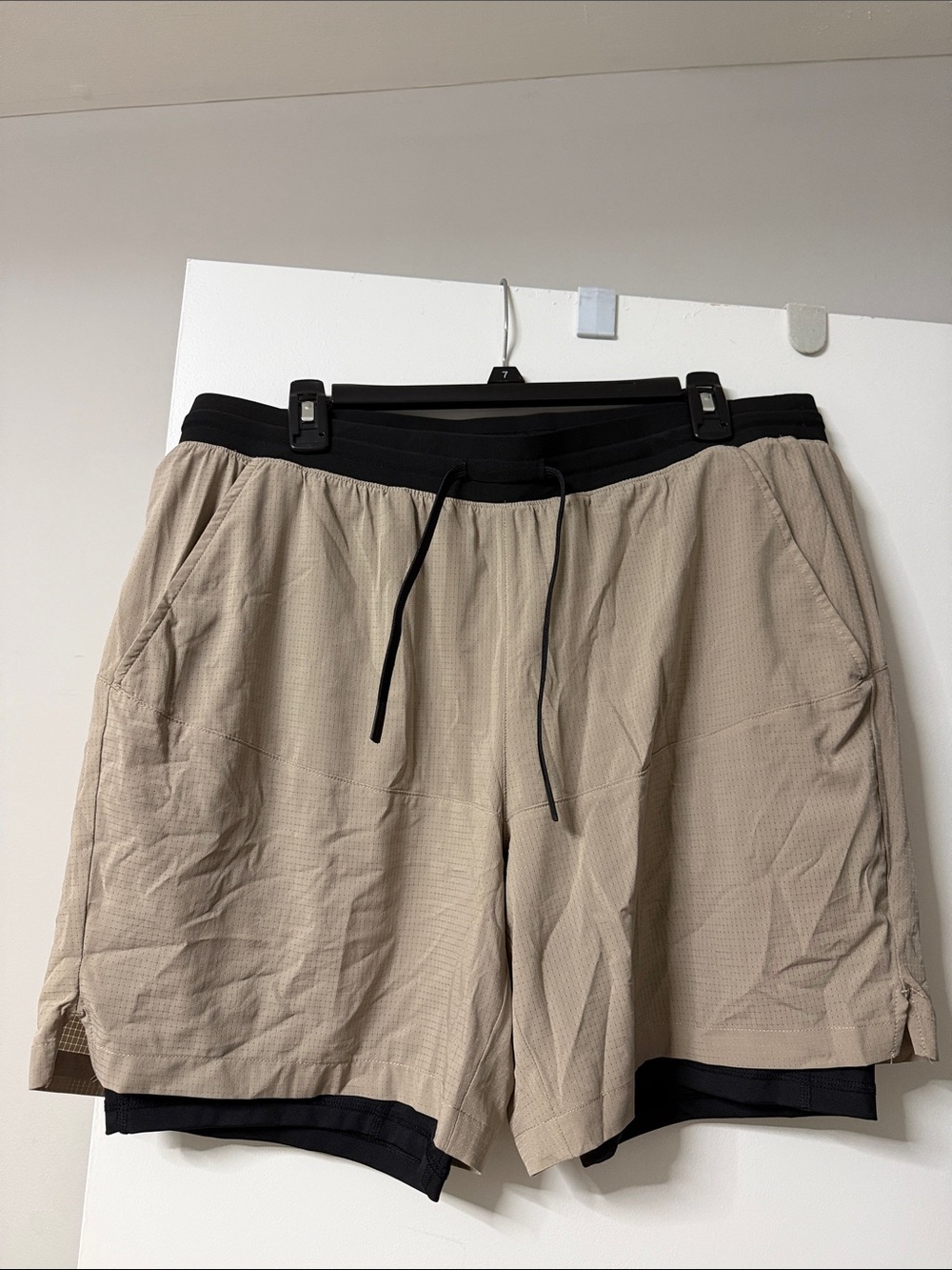 tek gear Beige Athletic Shorts with Black Waistband
